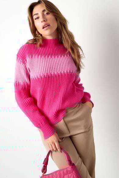 Gestrickter Pullover mit großen Streifen – grau h5 Bild2